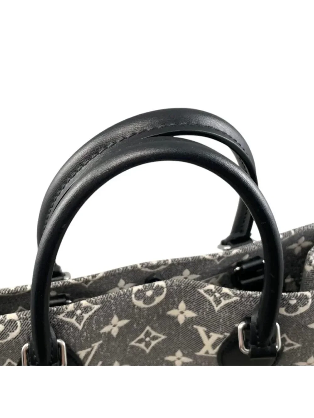 Louis Vuitton Tote On The Go MM Monogram Jacquard Denim Gray White